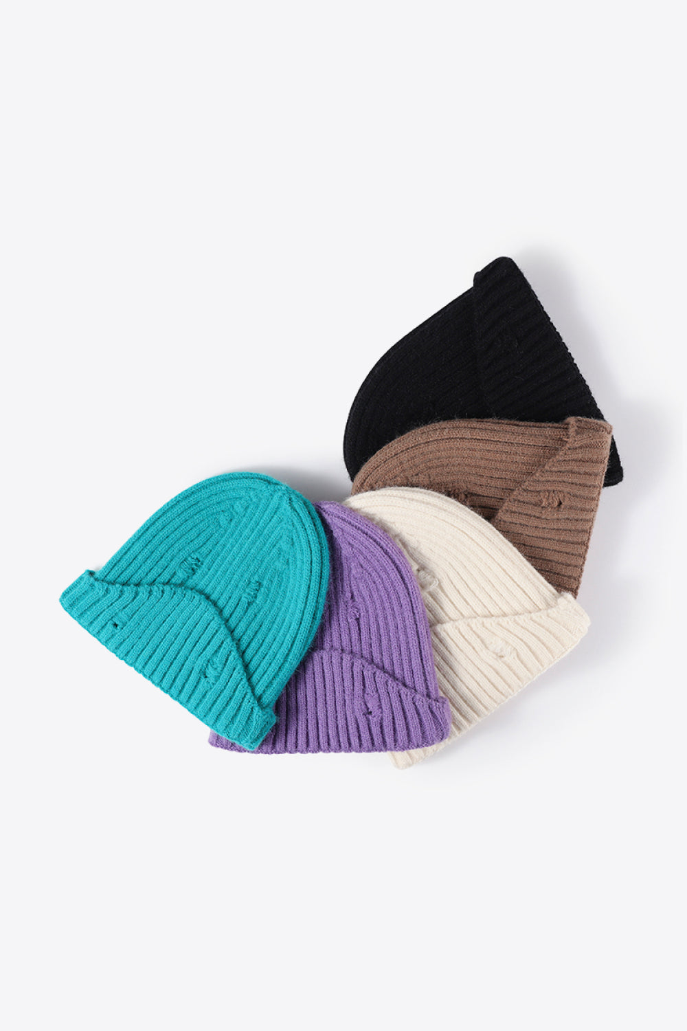 Distressed Rib-Knit Beanie - Ryzela