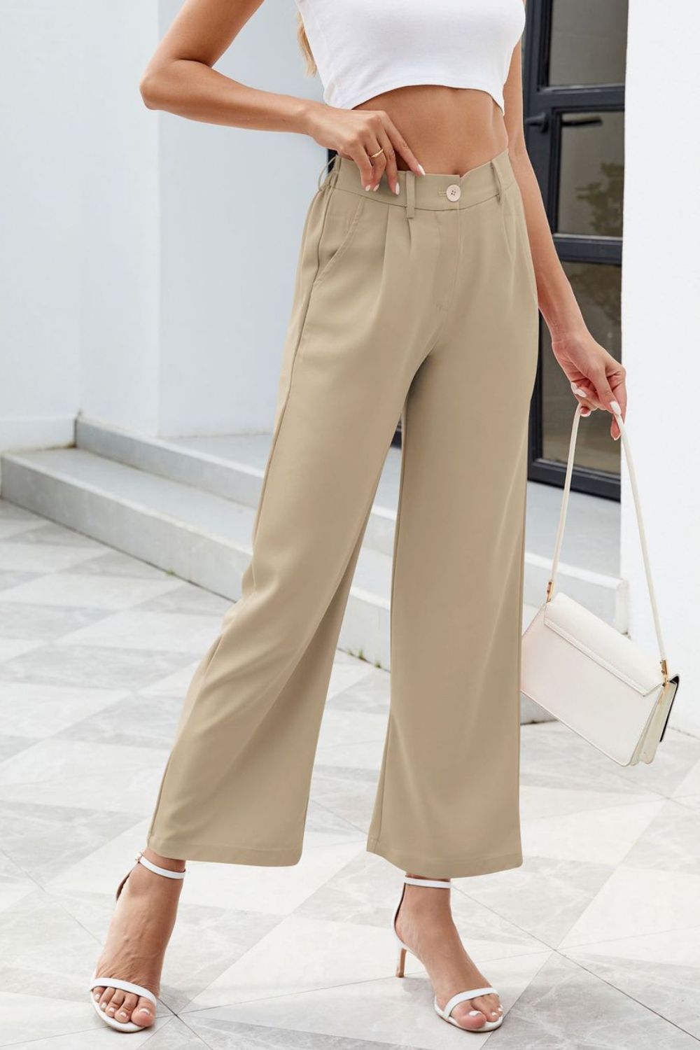 Pocketed High Waist Pants - Ryzela