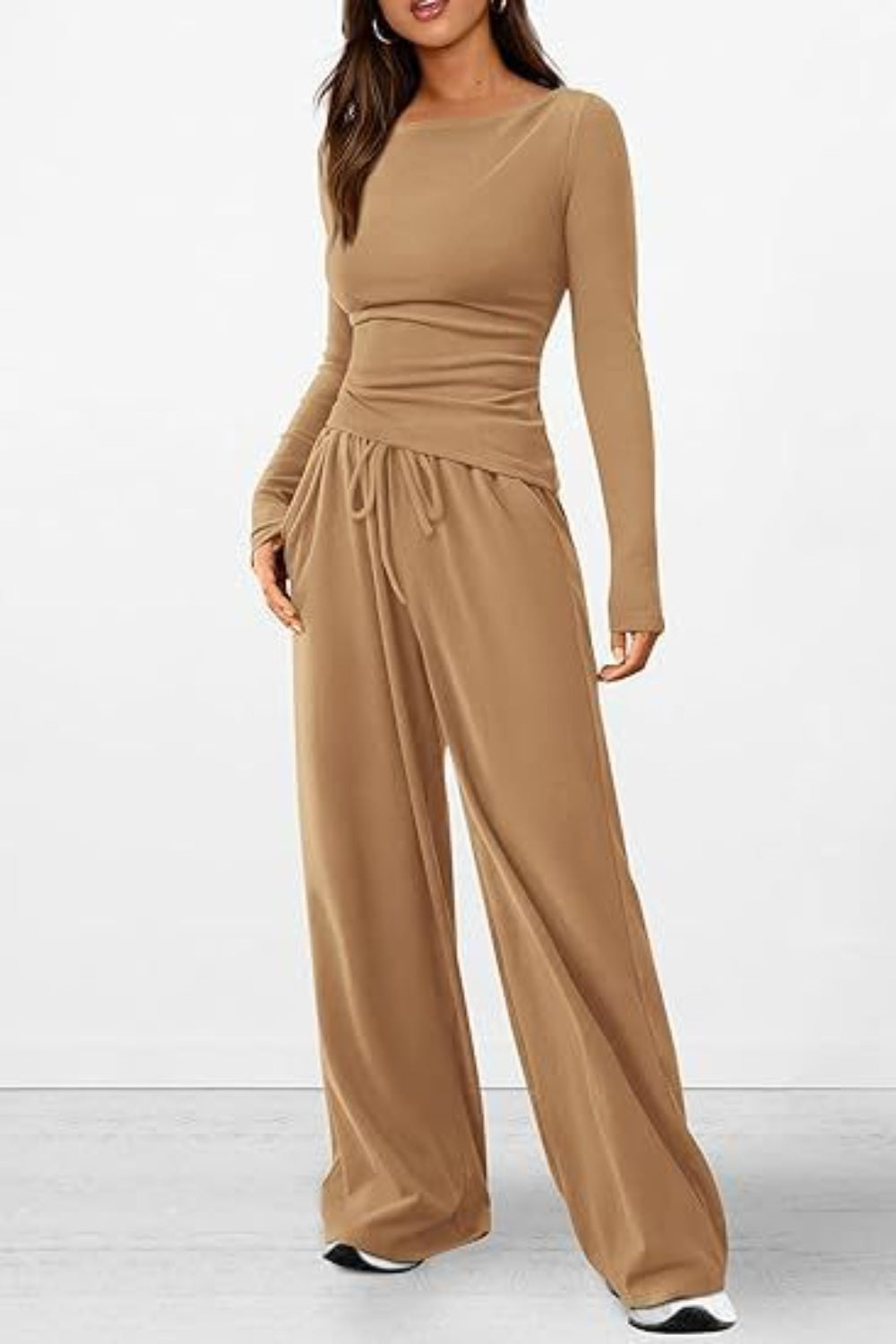 Round Neck Long Sleeve Top and Pants Set - Ryzela