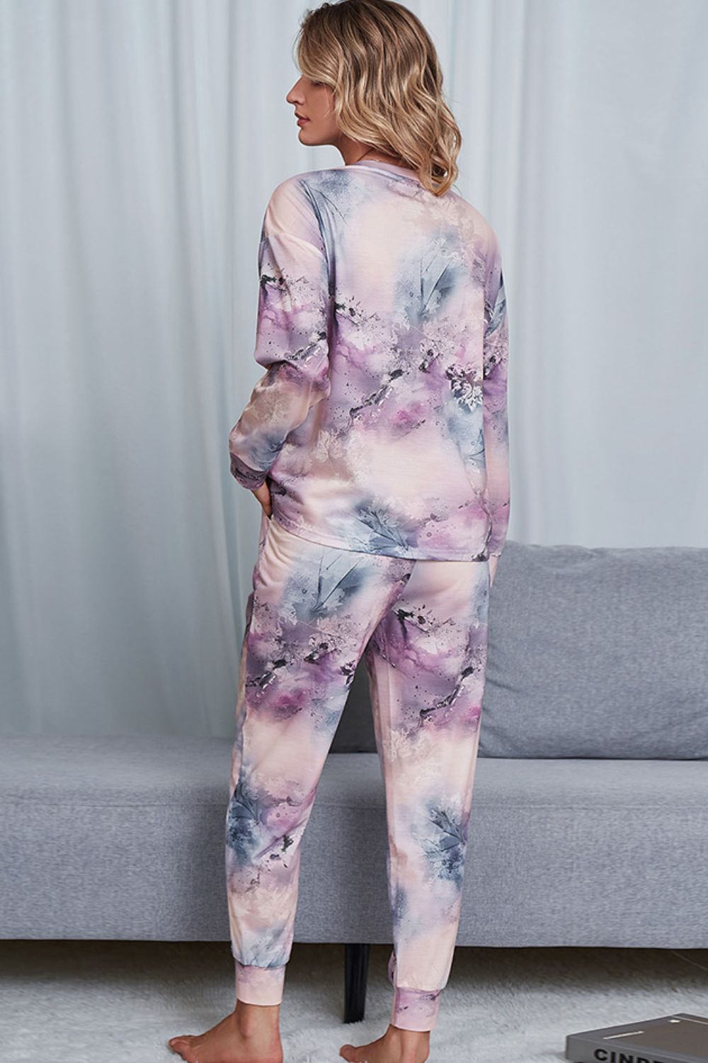 Tie-Dye Crewneck Top and Drawstring Waist Joggers Lounge Set - Ryzela