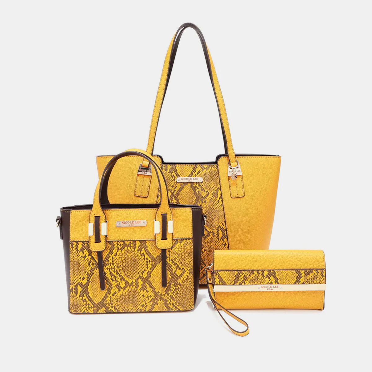 Nicole Lee USA 3-Piece Snake Print Handbag Set - Ryzela