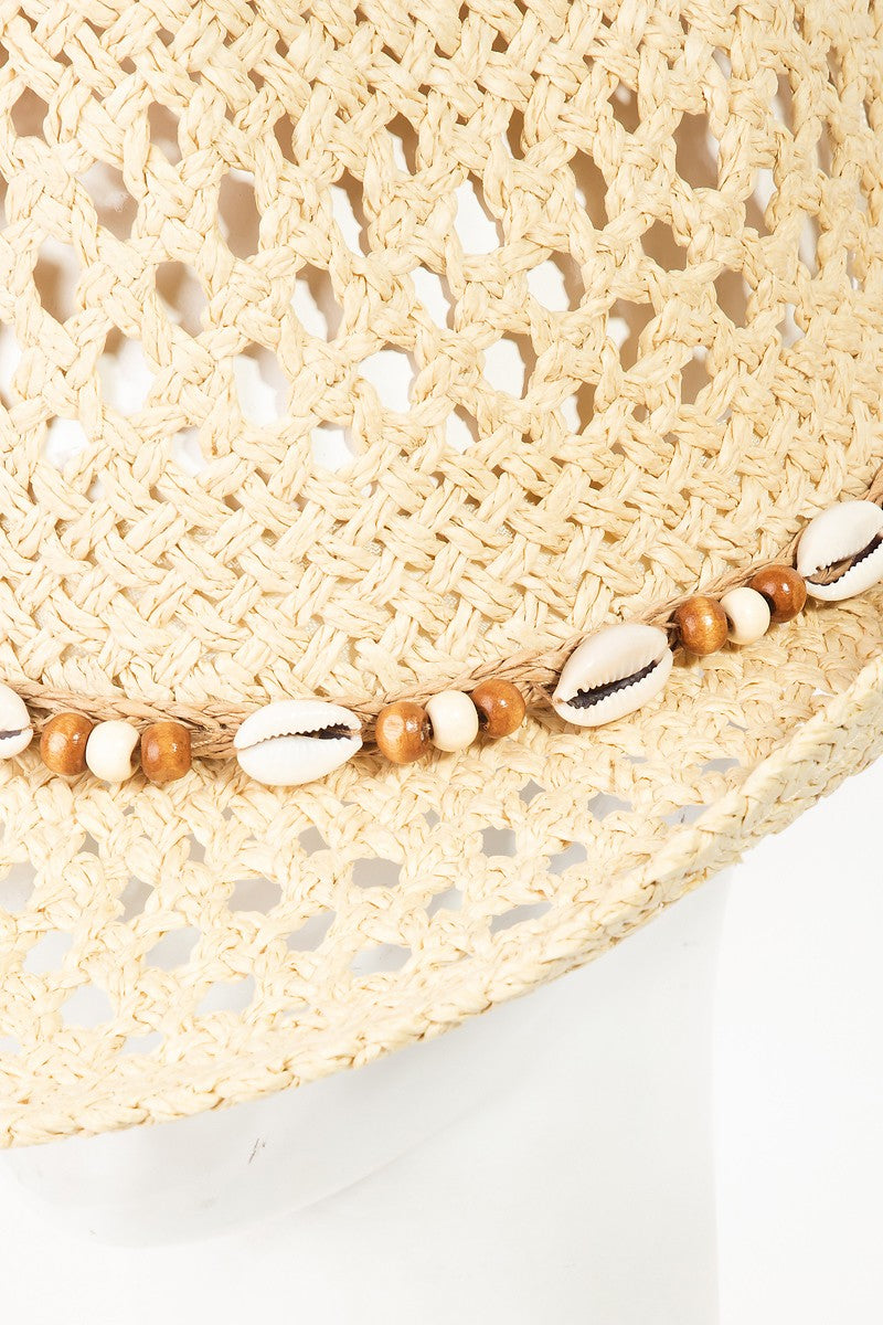 Fame Cowrie Shell Beaded String Straw Hat - Ryzela