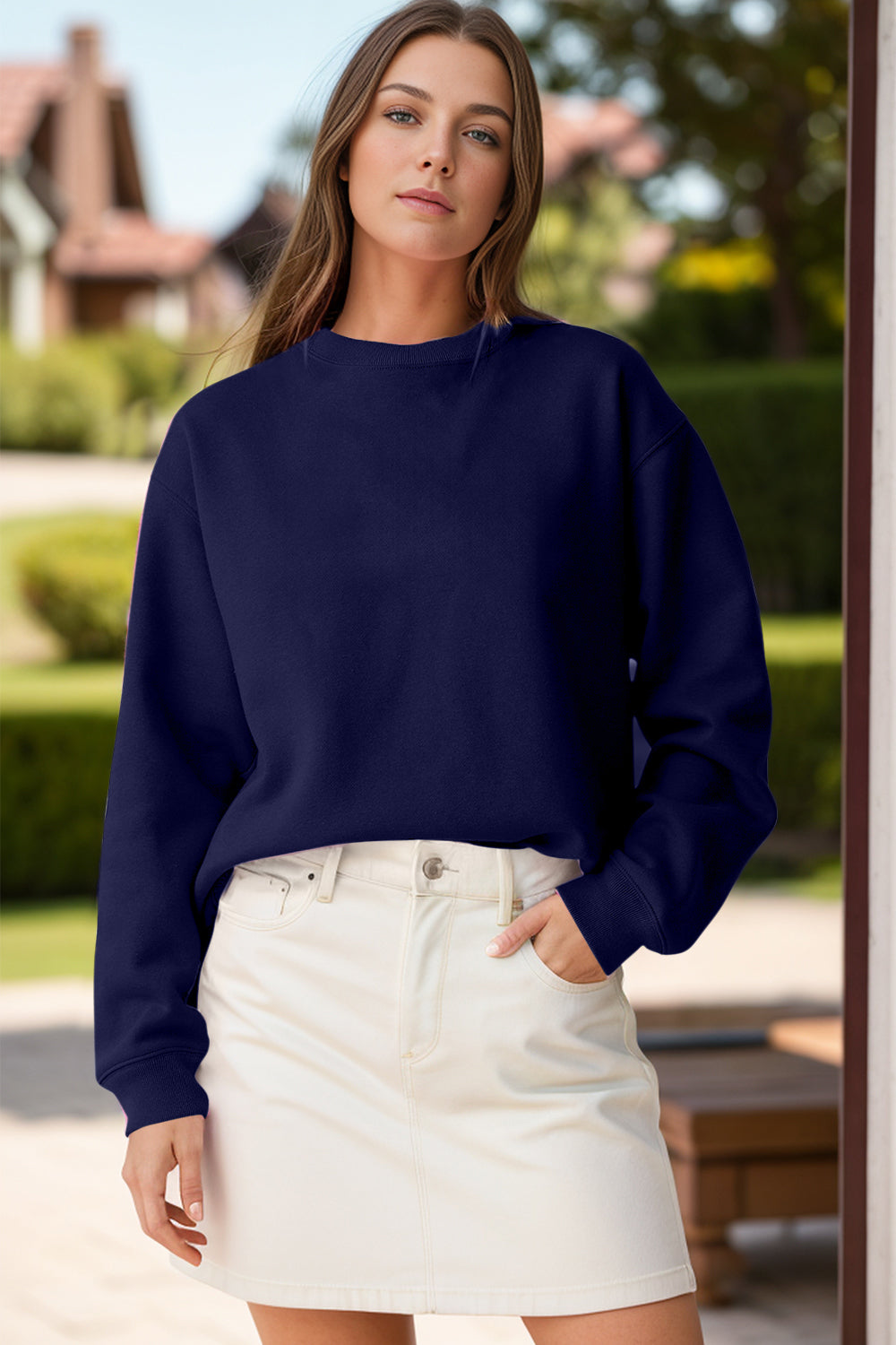 Round Neck Long Sleeve Sweatshirt - Ryzela