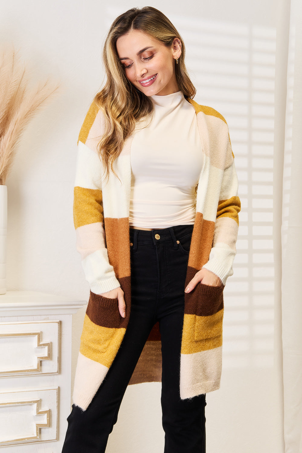 Woven Right Color Block Dropped Shoulder Cardigan - Ryzela