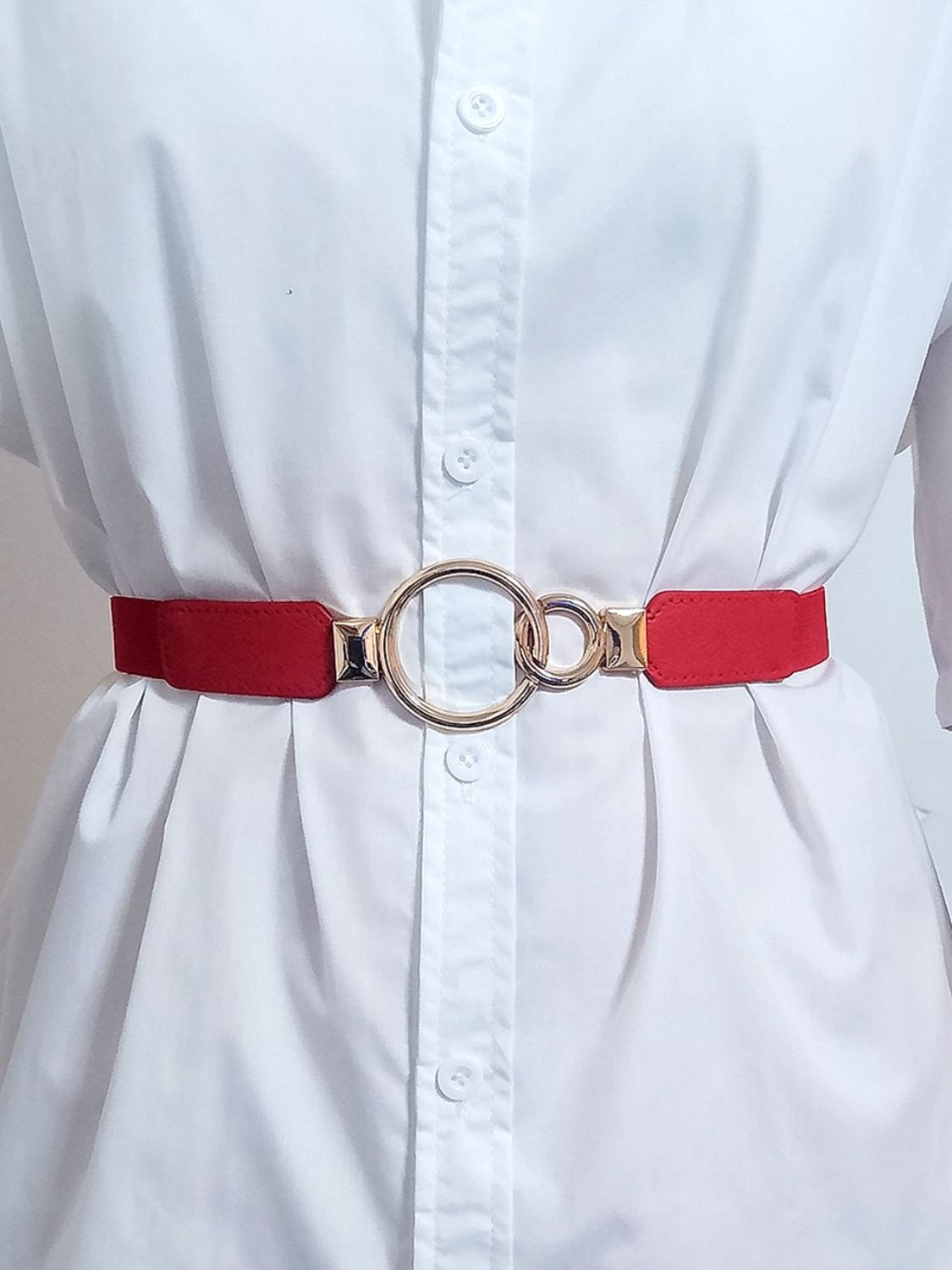 Double Ring Buckle Elastic PU Belt - Ryzela