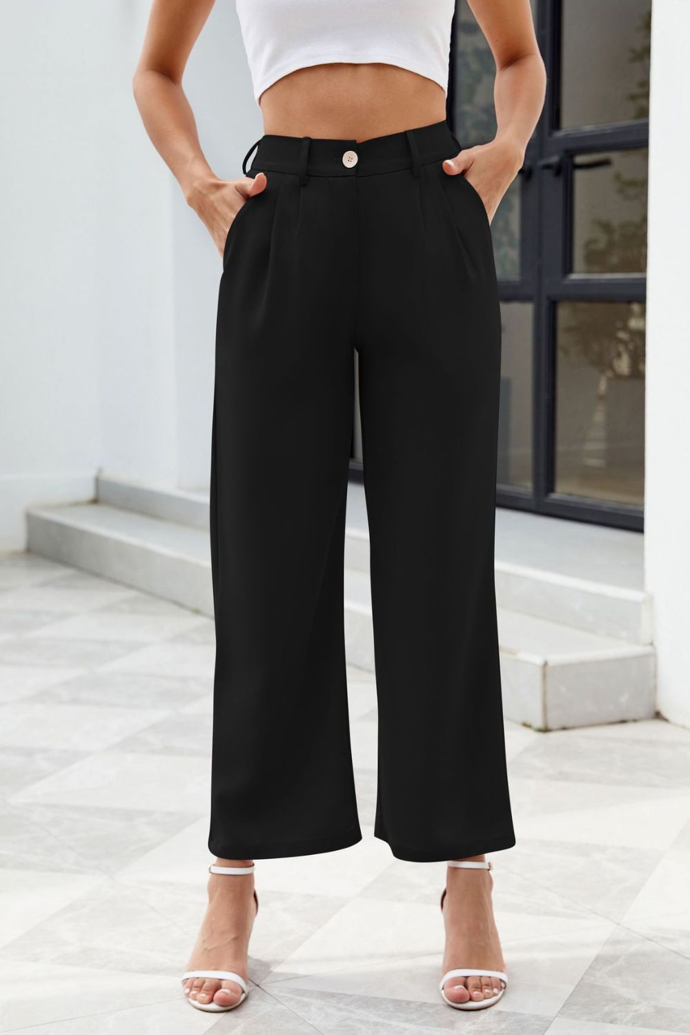 Pocketed High Waist Pants - Ryzela