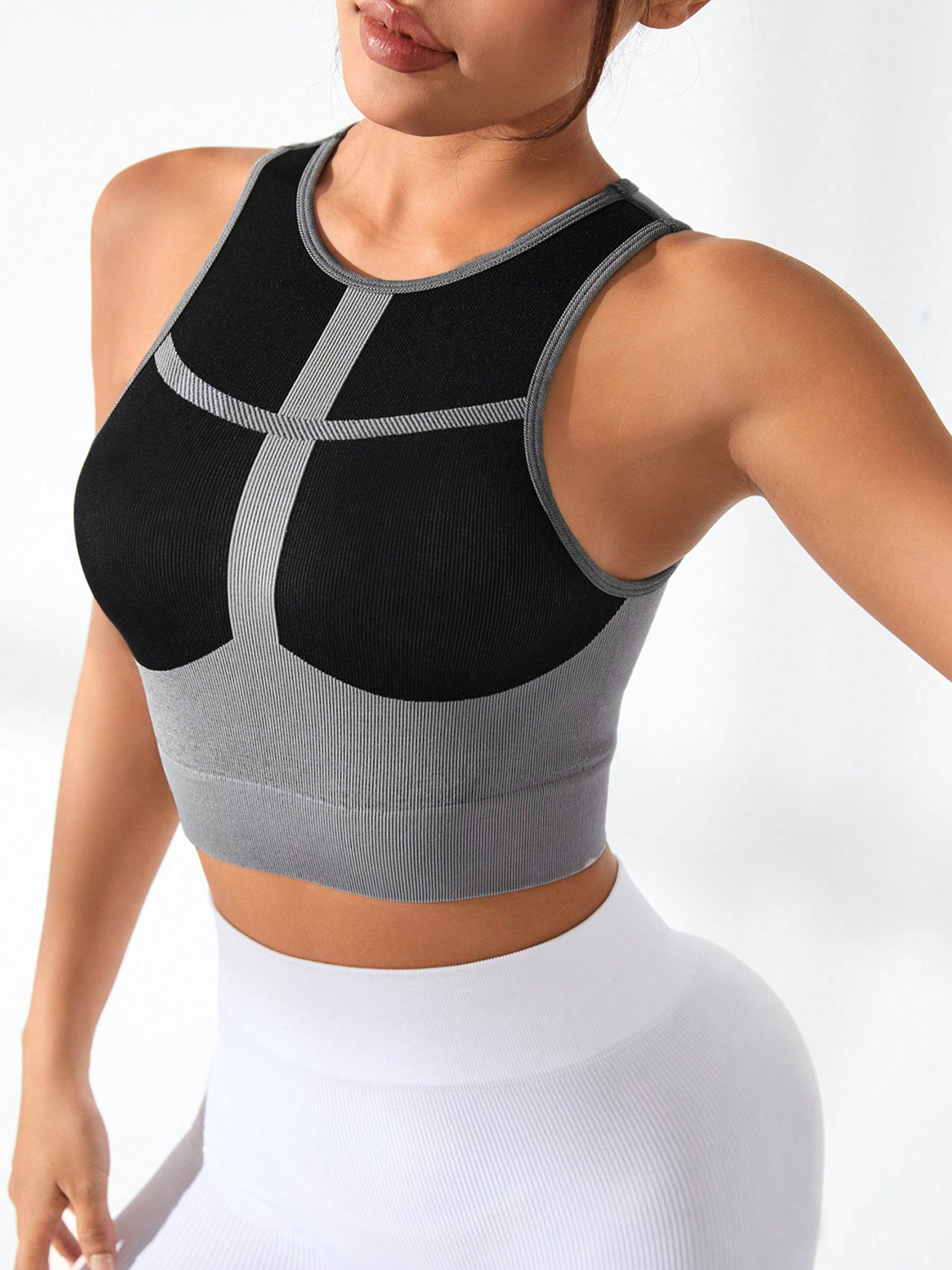 Color Block Round Neck Active Tank - Ryzela