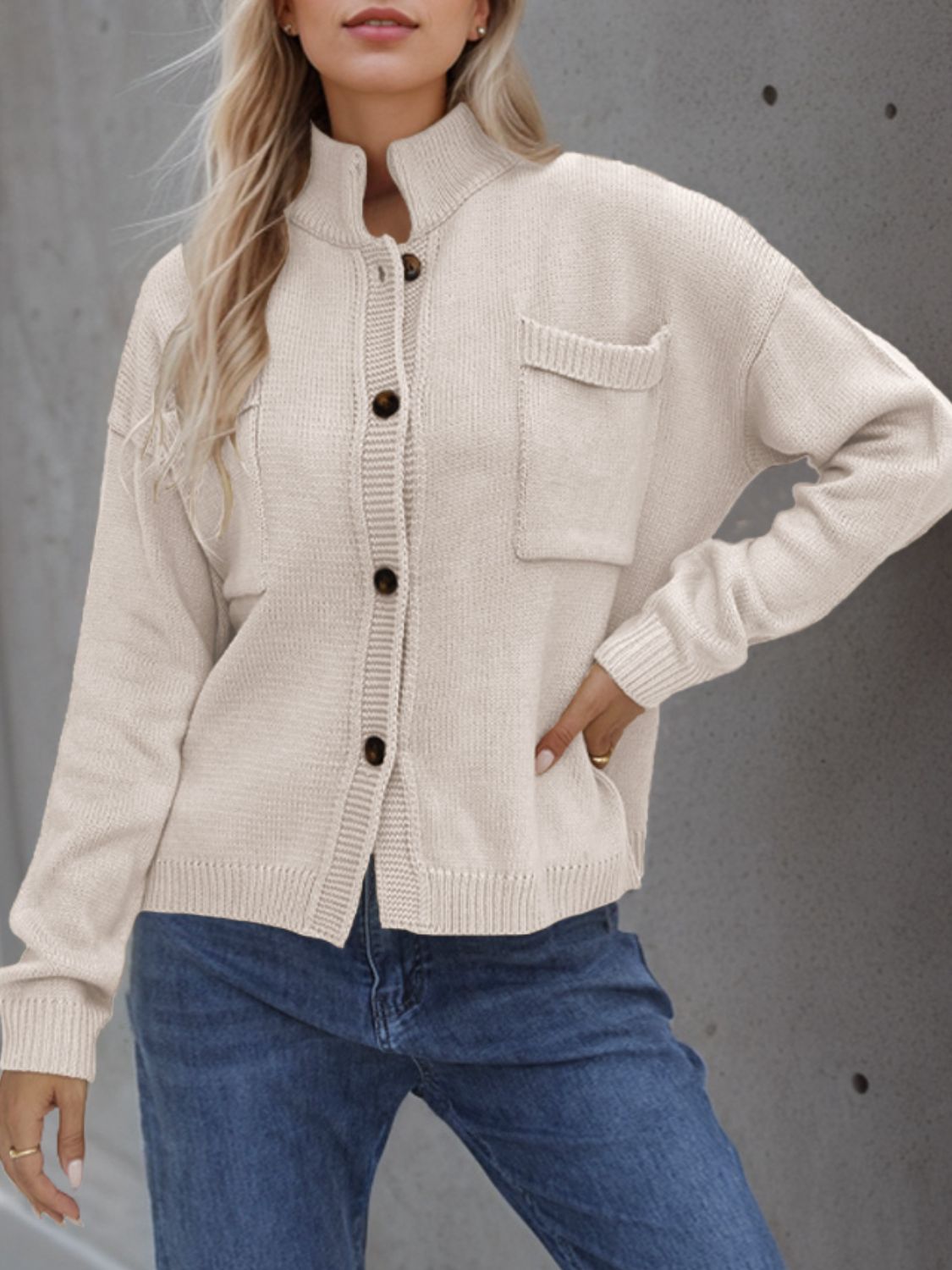 Button Up Long Sleeve Cardigan - Ryzela