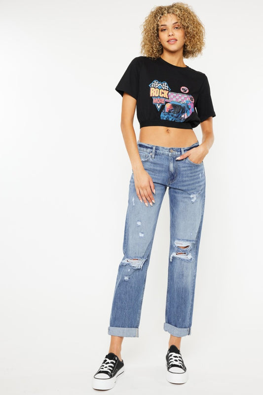 Kancan Mid Rise Distressed Straight Jeans - Ryzela