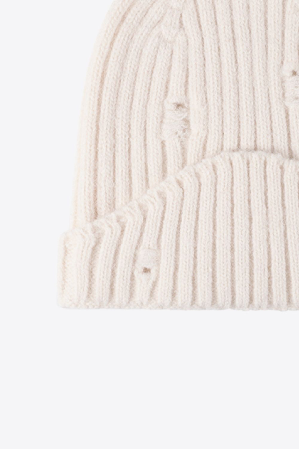 Distressed Rib-Knit Beanie - Ryzela