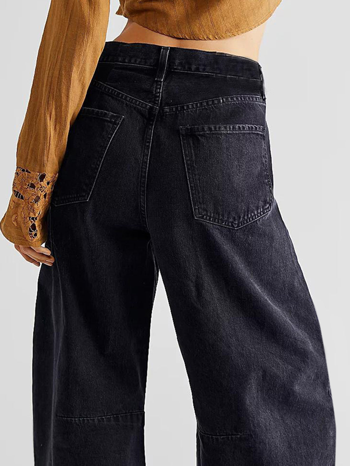 Raw Hem Wide Leg Jeans with Pockets - Ryzela