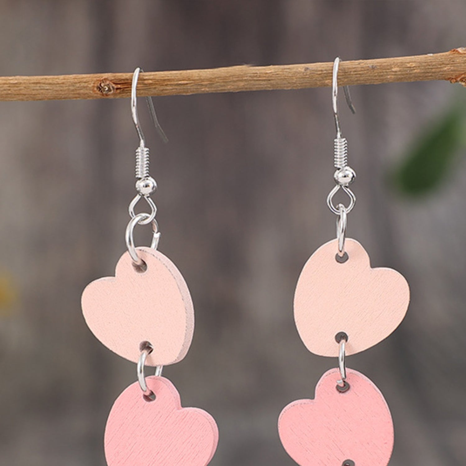 Heart Wood Dangle Earrings - Ryzela