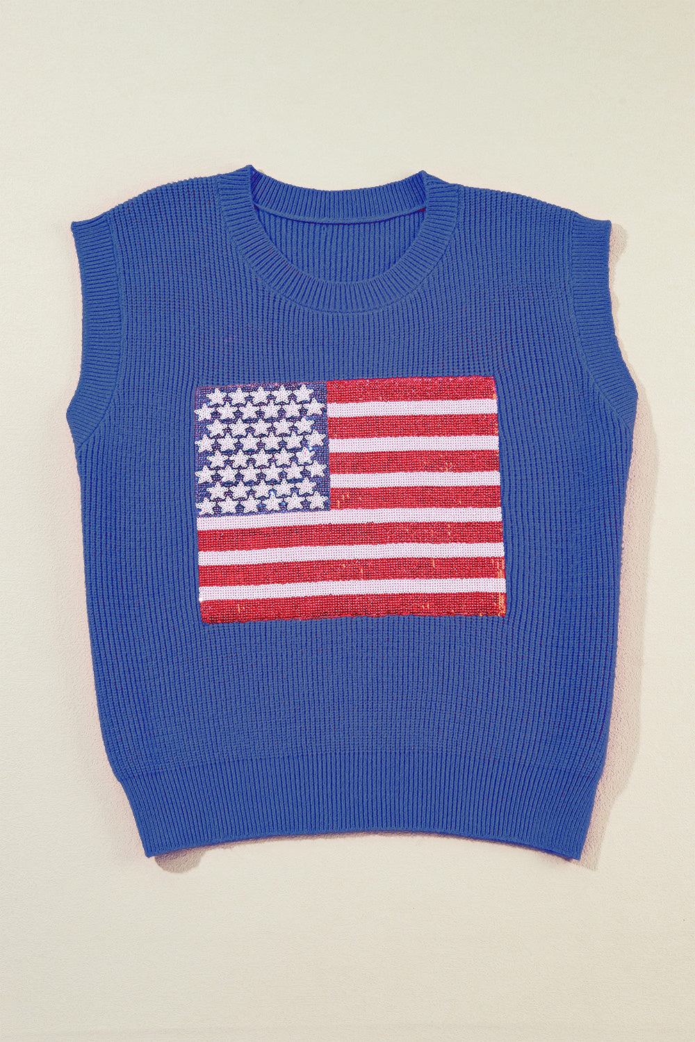 Sequin US Flag Round Neck Sweater Vest - Ryzela