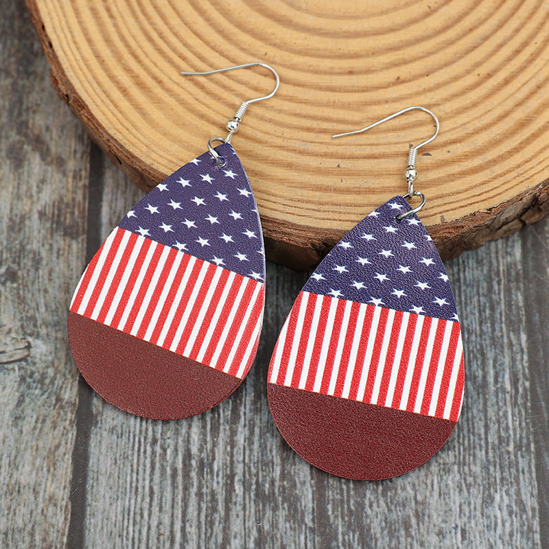 Stars and Stripes PU Leather Teardrop Earrings - Ryzela