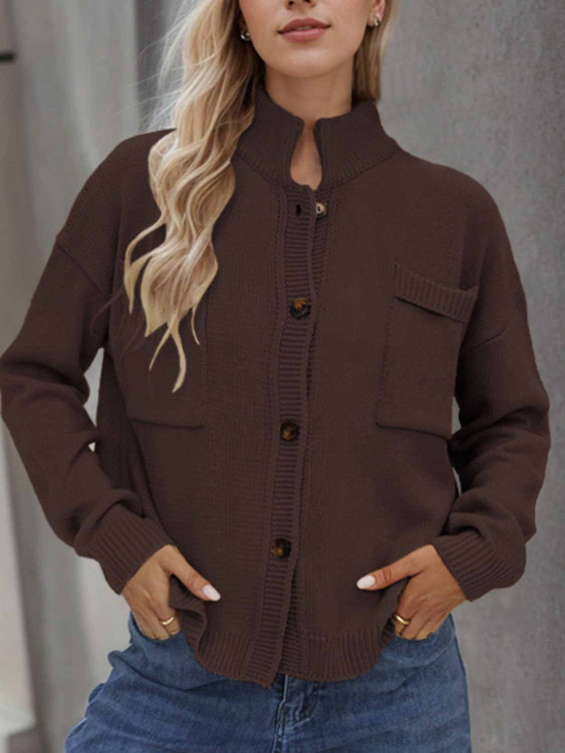 Button Up Long Sleeve Cardigan - Ryzela