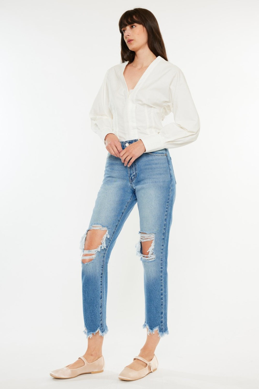 Kancan Distressed Frayed Hem Cropped Jeans - Ryzela