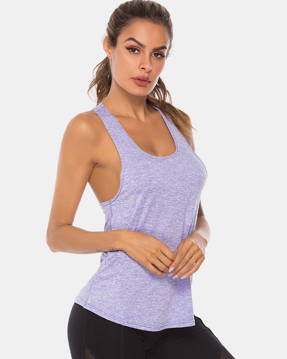 Full Size Scoop Neck Wide Strap Active Tank - Ryzela