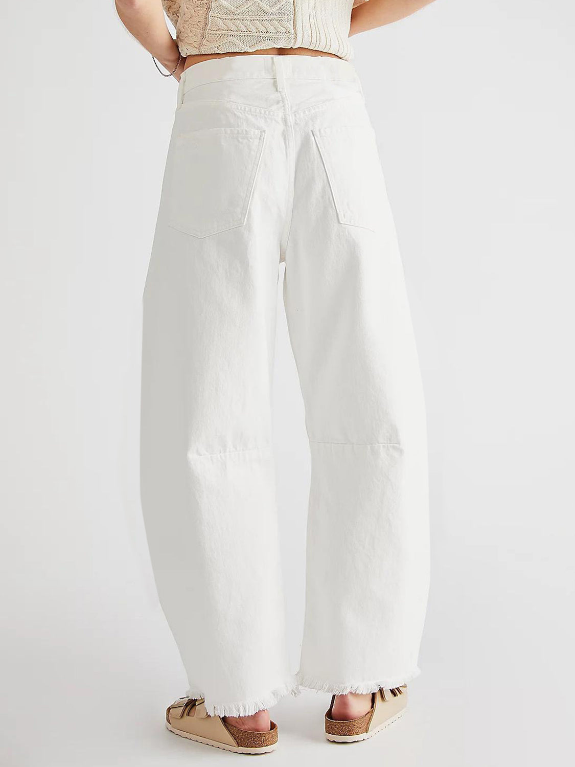 Raw Hem Wide Leg Jeans with Pockets - Ryzela