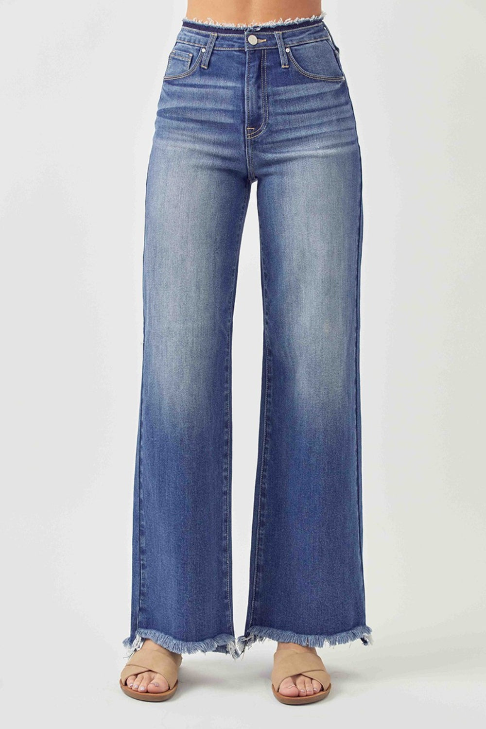 RISEN High Waist Raw Hem Wide Leg Jeans - Ryzela