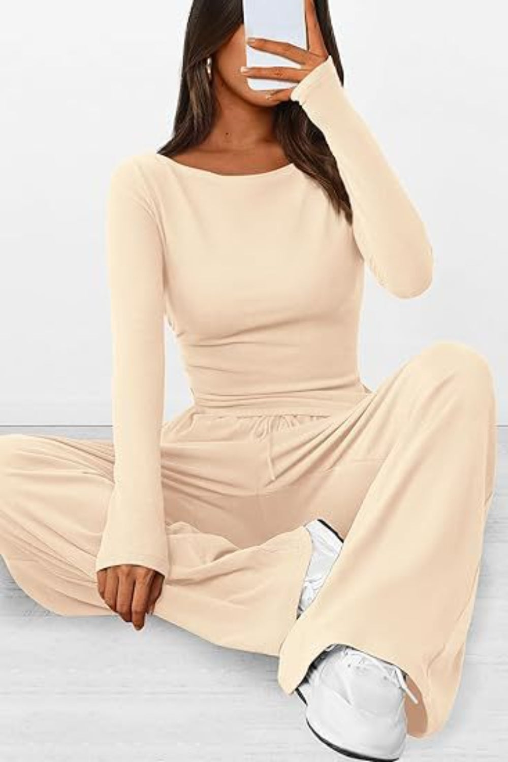 Round Neck Long Sleeve Top and Pants Set - Ryzela