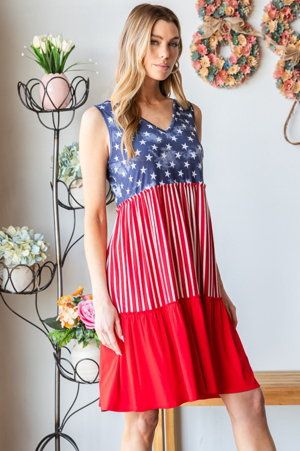 Heimish Full Size US Flag Theme Contrast Tank Dress - Ryzela