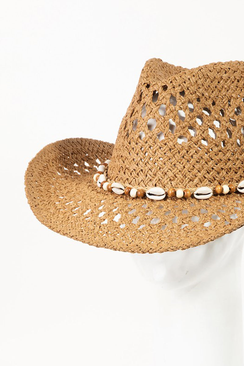 Fame Cowrie Shell Beaded String Straw Hat - Ryzela