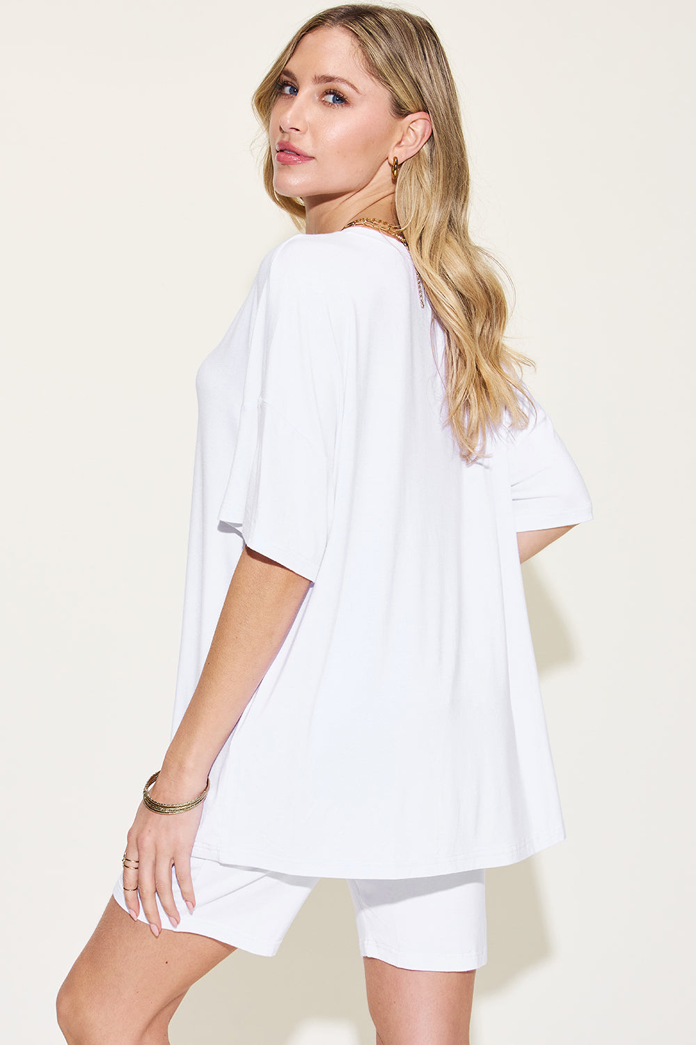 Basic Bae Full Size V-Neck Drop Shoulder T-Shirt and Shorts Set - Ryzela