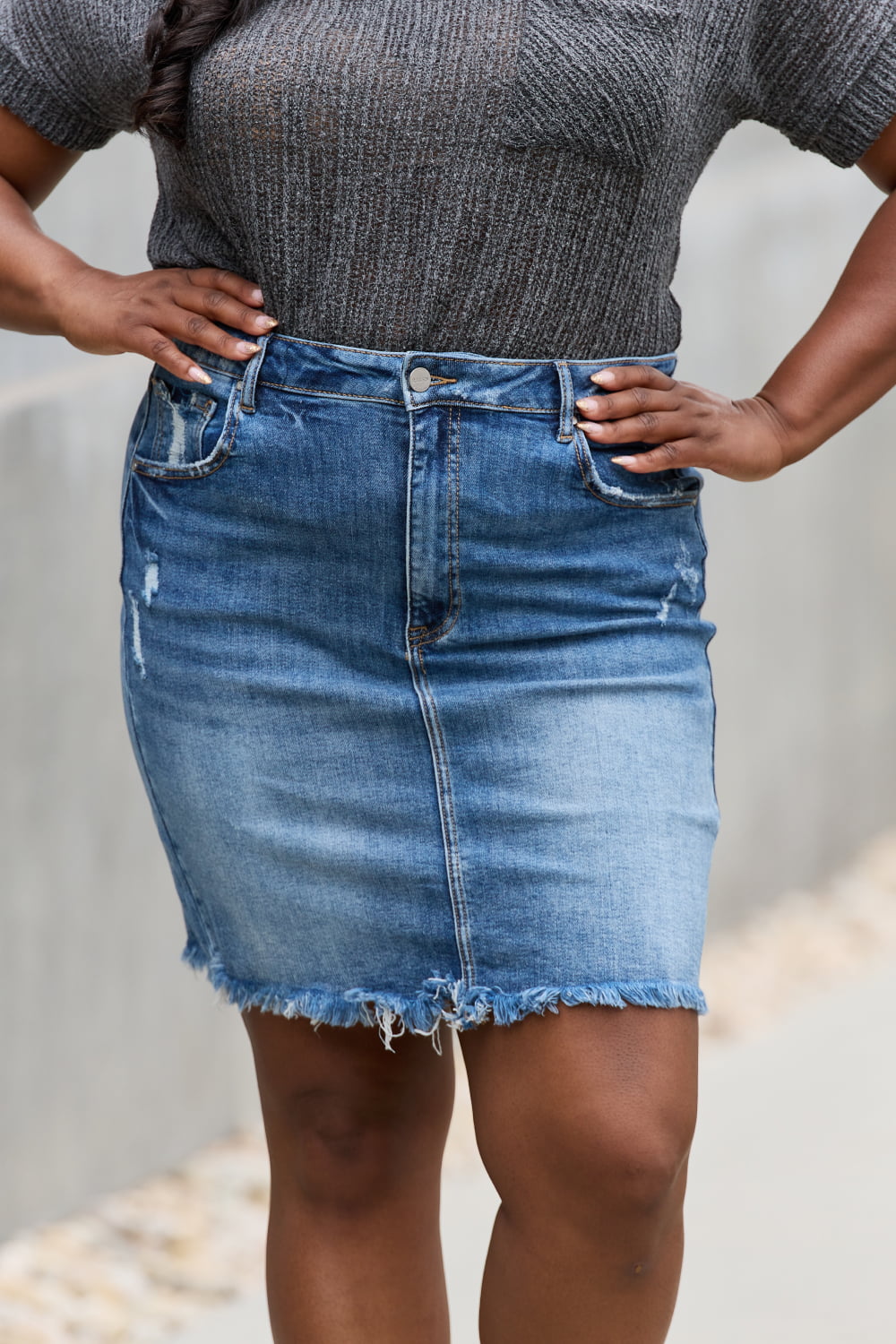 RISEN Amelia Full Size Denim Mini Skirt - Ryzela