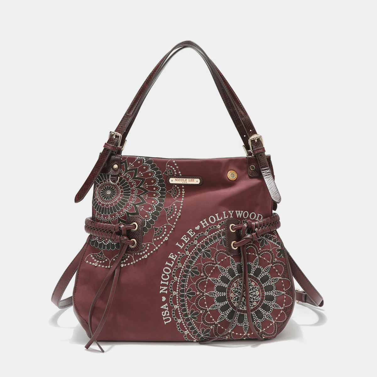 Nicole Lee USA Side Braided Tassel Inlaid Rhinestone Embroidery Hobo Bag - Ryzela