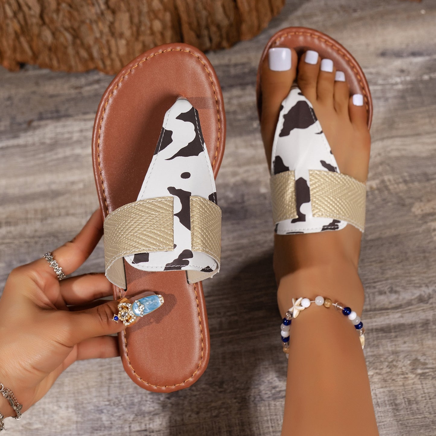 Animal Print Open Toe Sandals - Ryzela