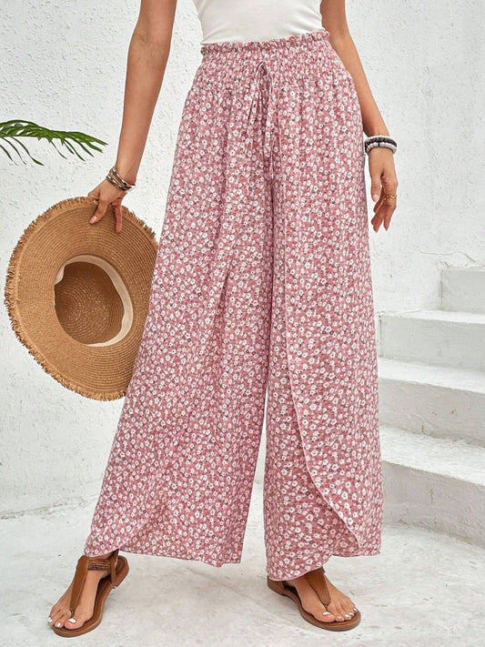 Tied Printed Wide Leg Pants - Ryzela