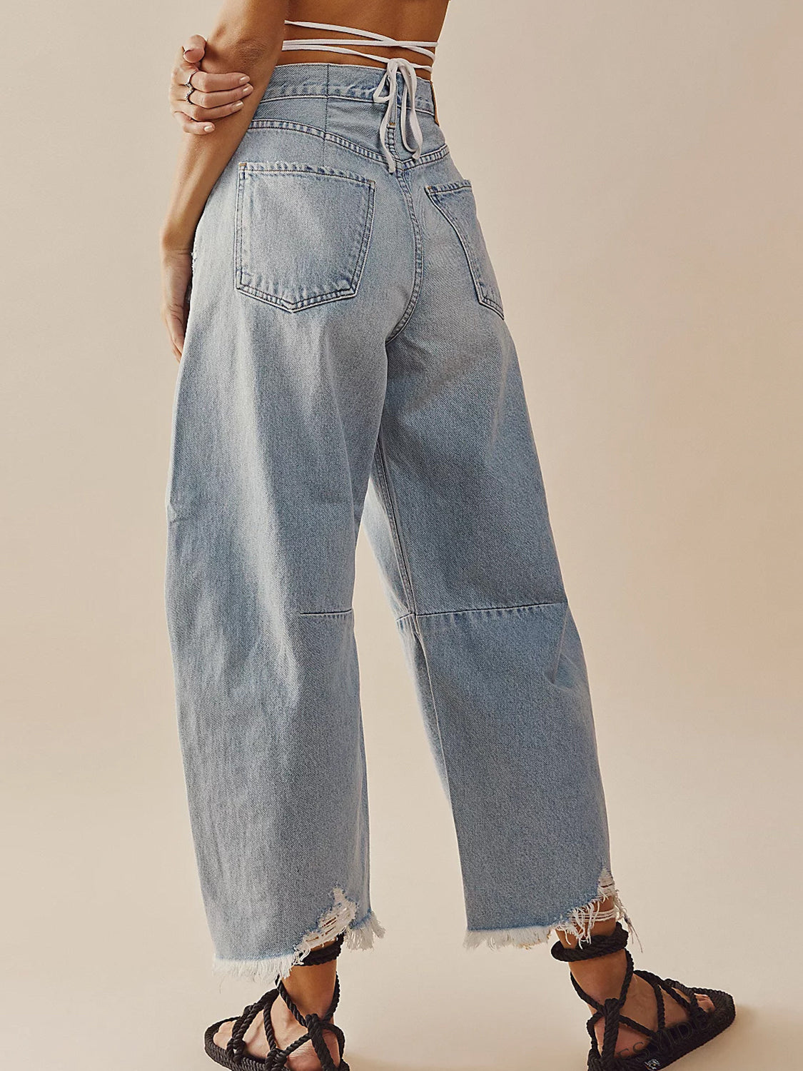 Raw Hem Wide Leg Jeans with Pockets - Ryzela