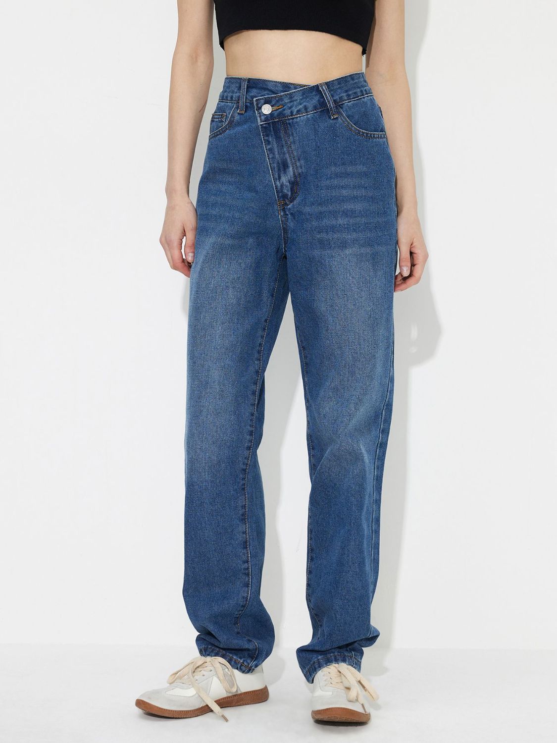 Asymmetric Waist Jeans with Pockets - Ryzela