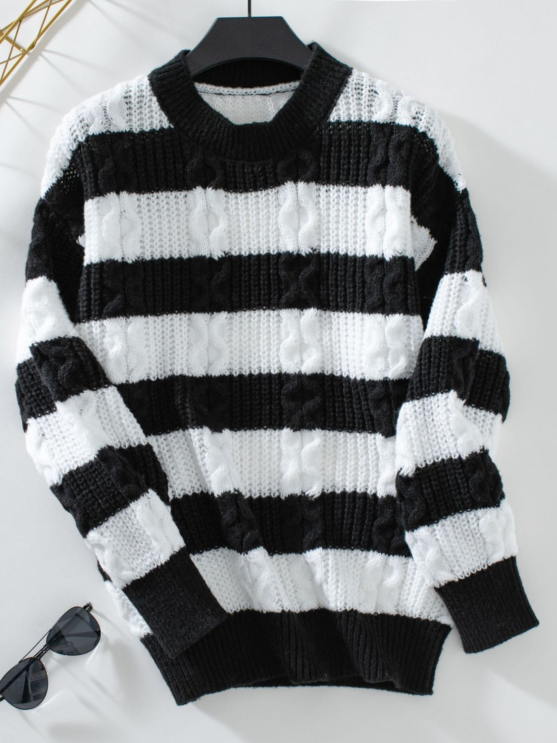 Striped Round Neck Long Sleeve Sweater - Ryzela