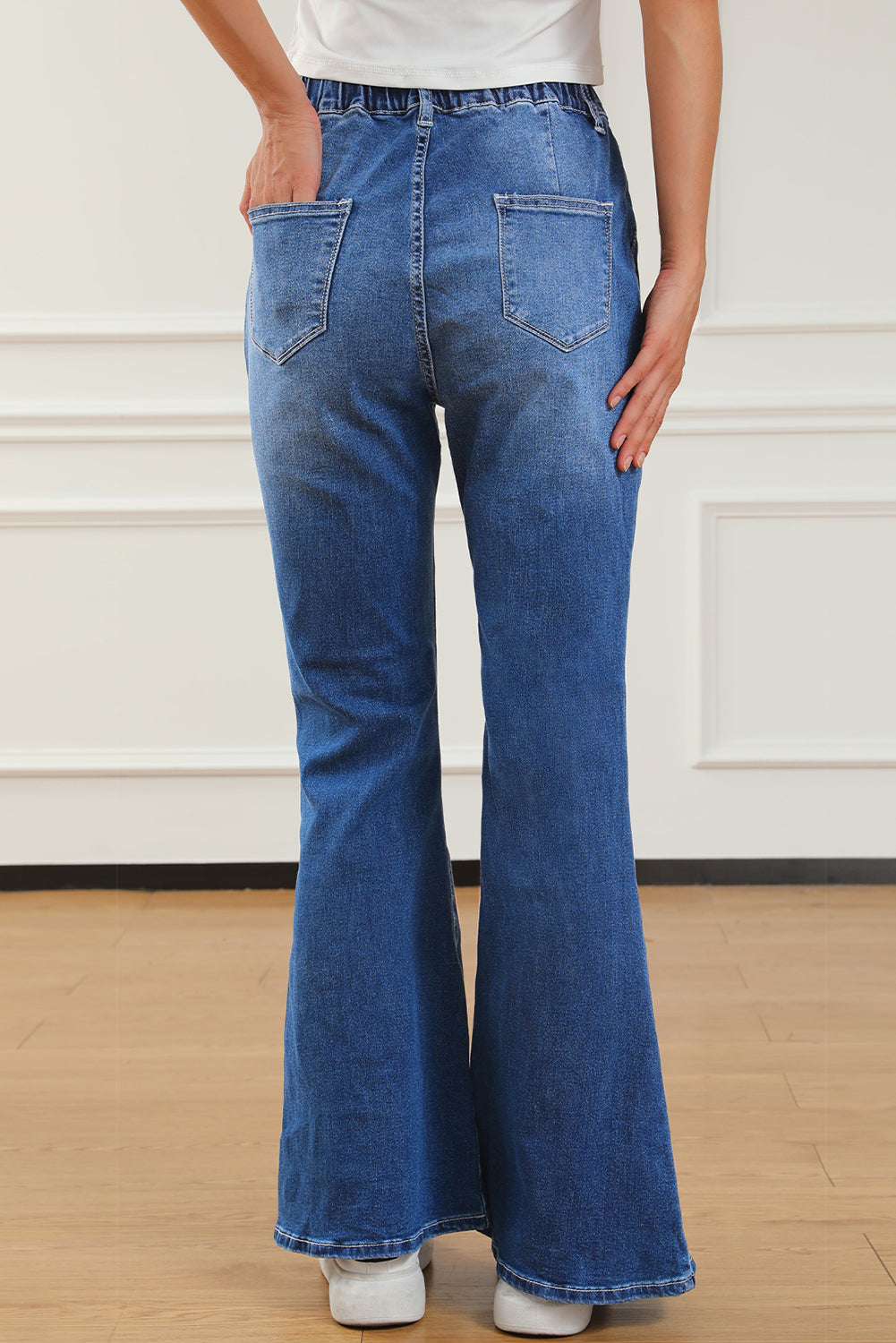 Elastic Waist Bootcut Jeans with Pockets - Ryzela