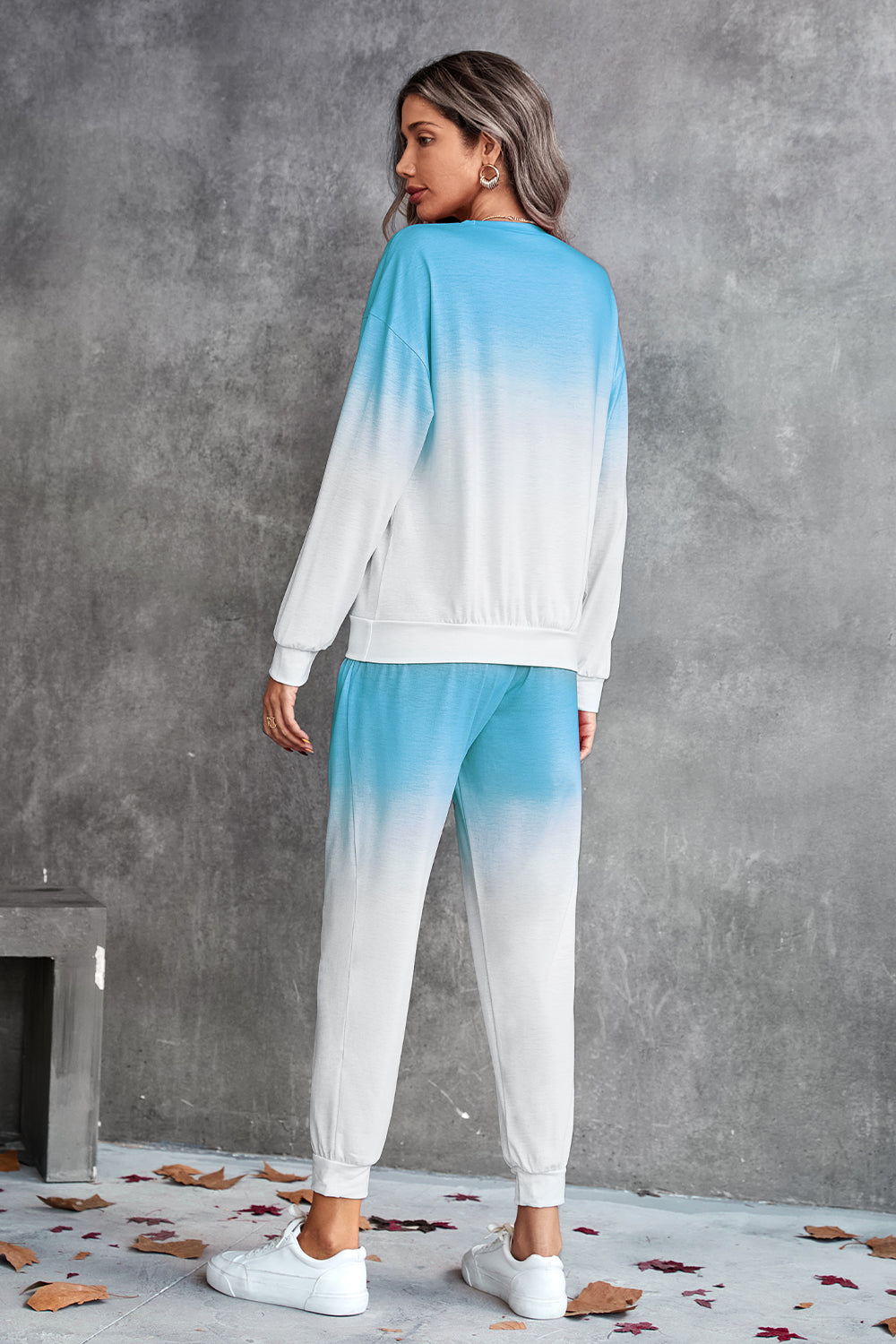 Gradient Round Neck Sweatshirt and Joggers Set - Ryzela