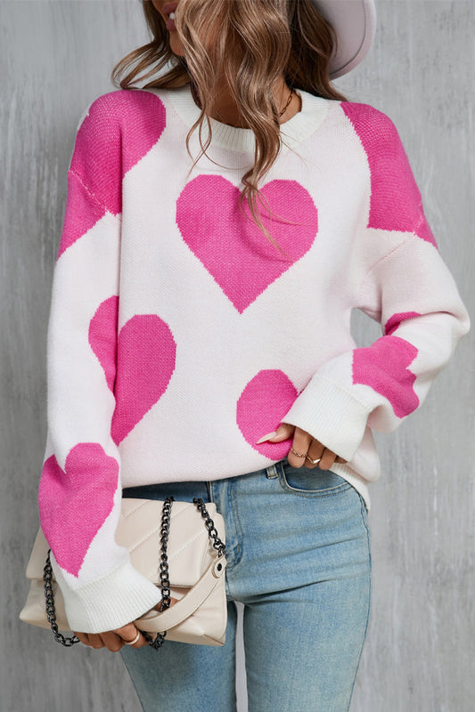 Angel Wings Contrast Heart Dropped Shoulder Long Sleeve Sweater - Ryzela