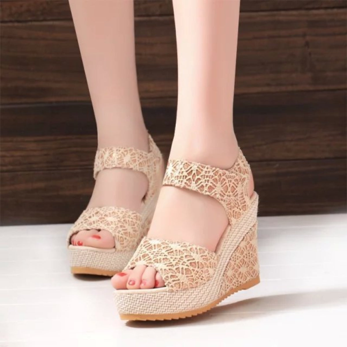 Lace Detail Open Toe High Heel Sandals - Ryzela