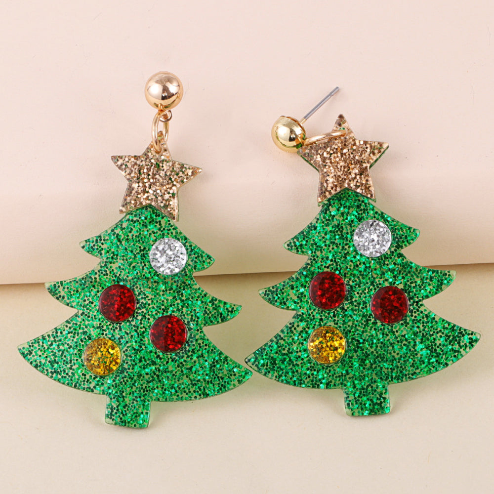Christmas Tree Rhinestone Alloy Earrings - Ryzela