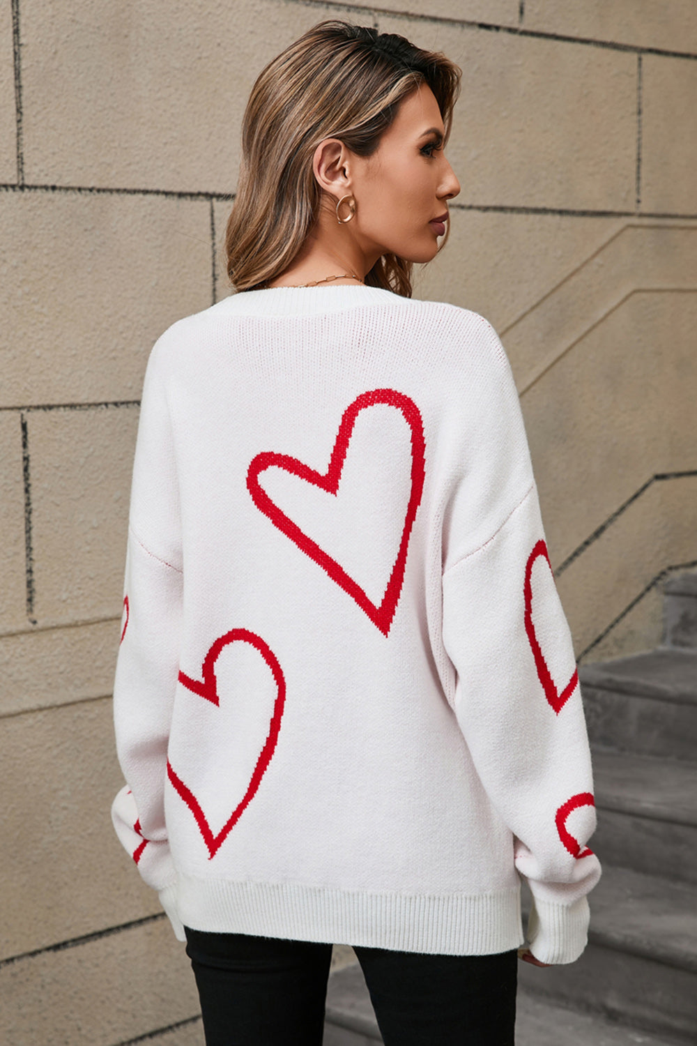 Angel Wings Heart Dropped Shoulder Long Sleeve Sweater - Ryzela