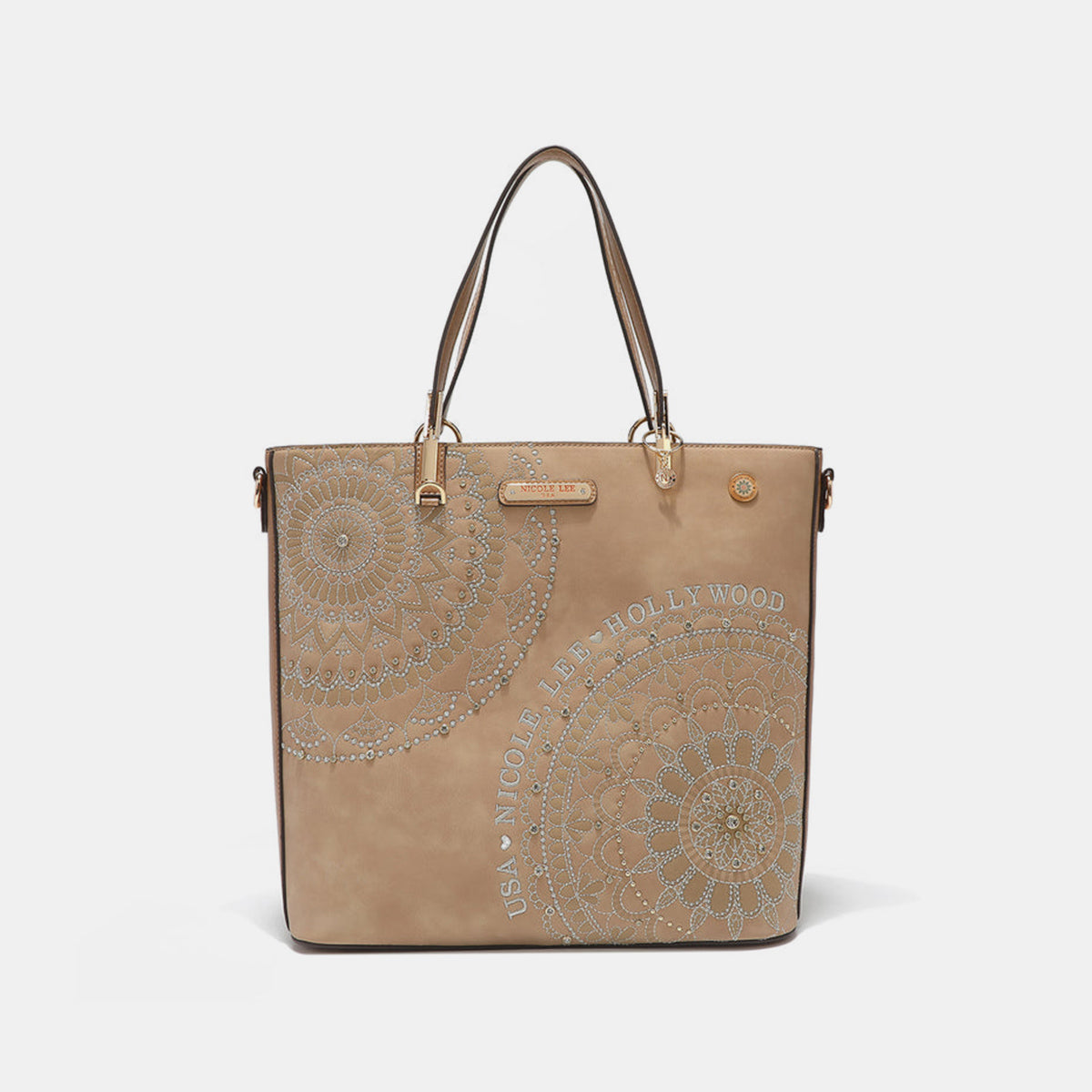 Nicole Lee USA Metallic Stitching Embroidery Inlaid Rhinestone Tote Bag - Ryzela