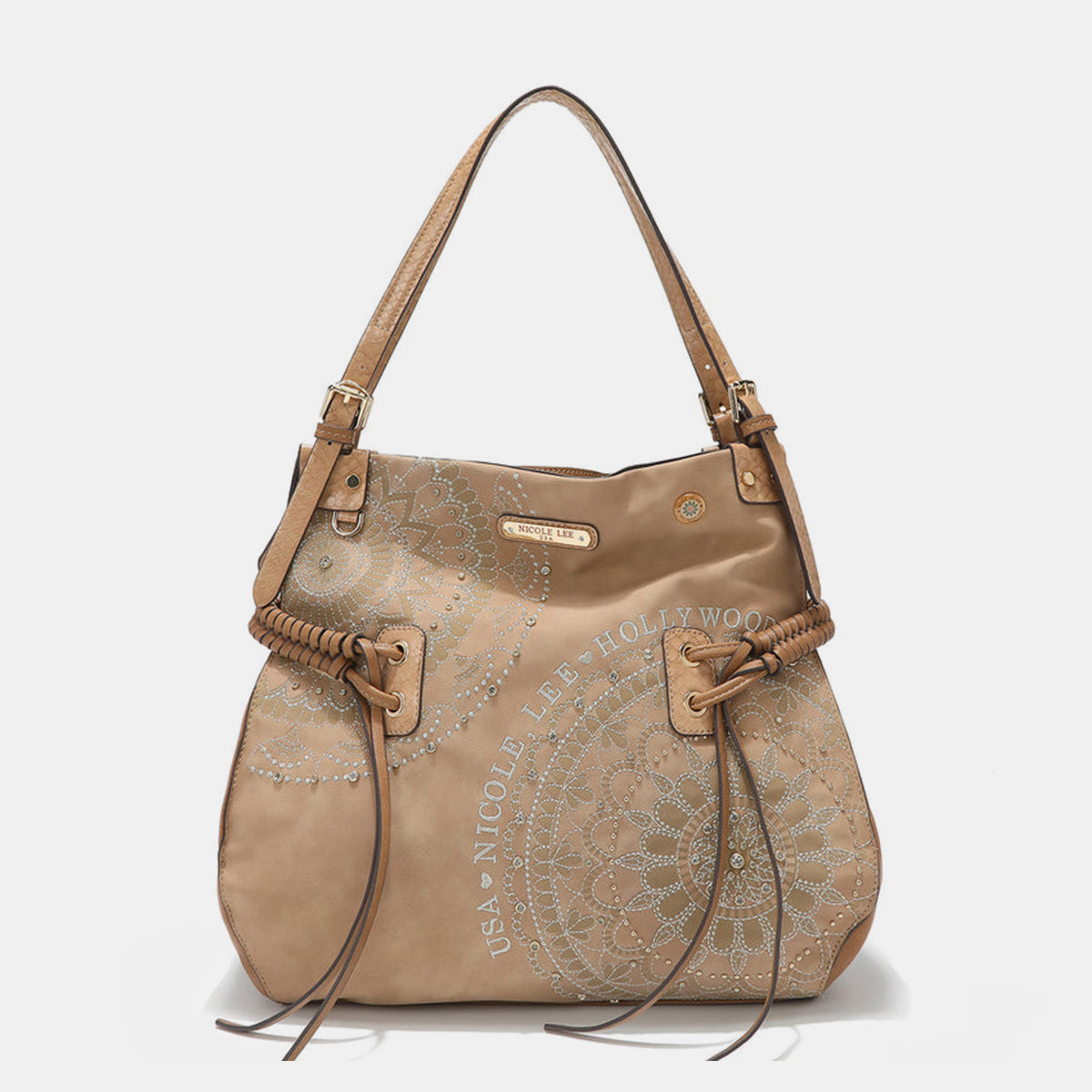 Nicole Lee USA Side Braided Tassel Inlaid Rhinestone Embroidery Hobo Bag - Ryzela