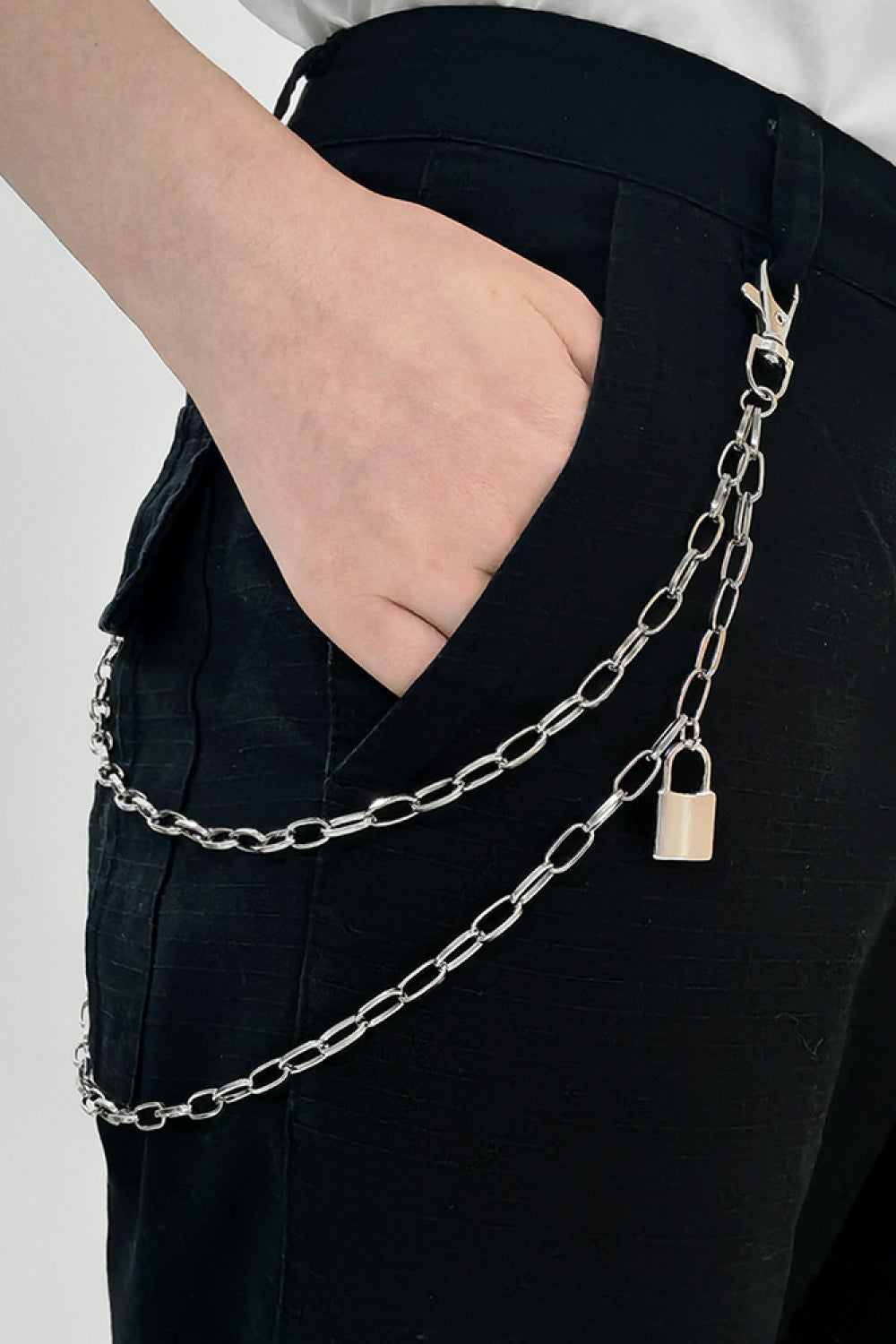 Double Layered Iron Chain Belt with Lock Charm - Ryzela