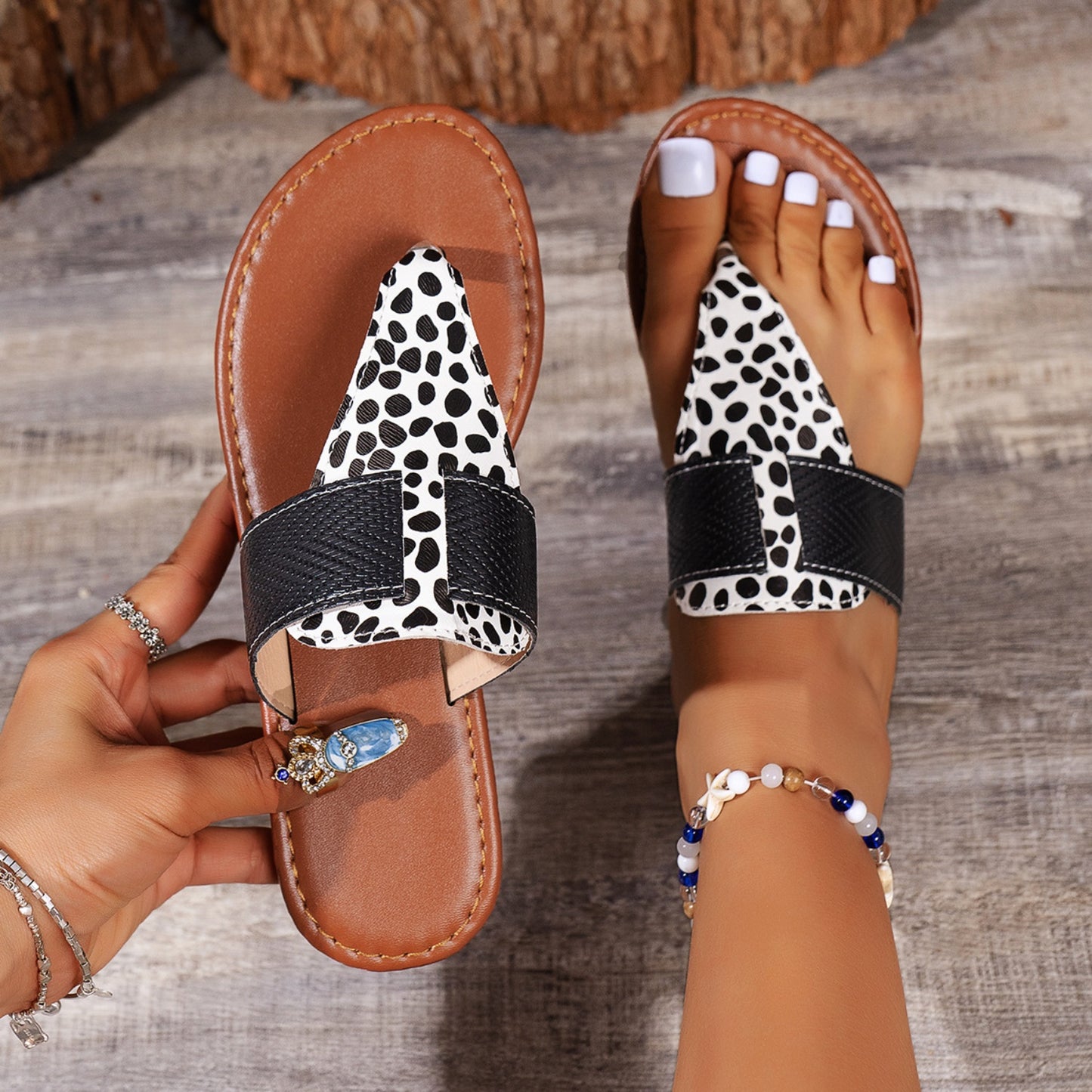 Animal Print Open Toe Sandals - Ryzela