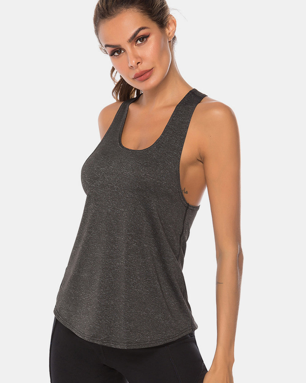 Full Size Scoop Neck Wide Strap Active Tank - Ryzela