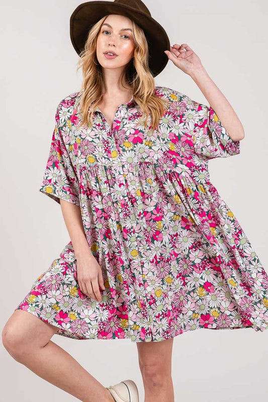 SAGE + FIG Floral Button Down Mini Shirt Dress - Ryzela