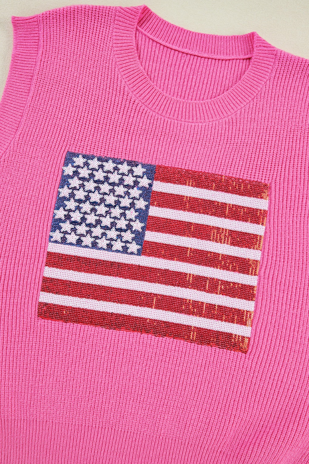 Sequin US Flag Round Neck Sweater Vest - Ryzela