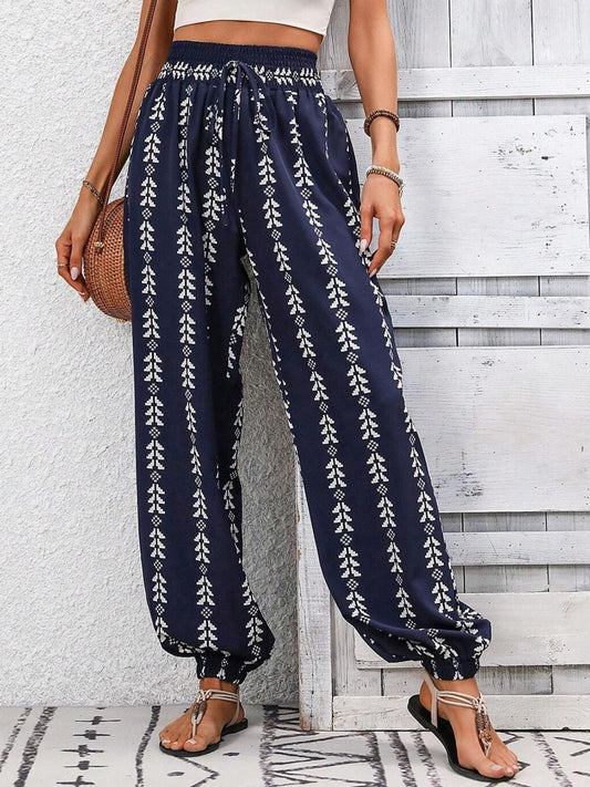 Tied Printed High Waist Pants - Ryzela