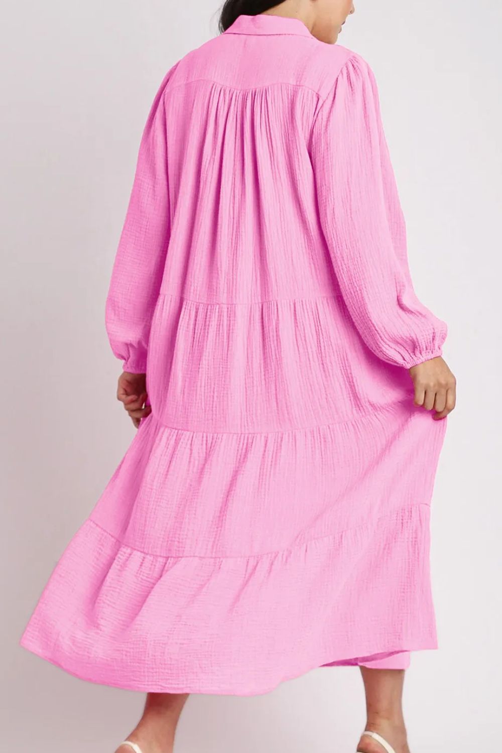 Tiered Johnny Collar Long Sleeve Dress - Ryzela