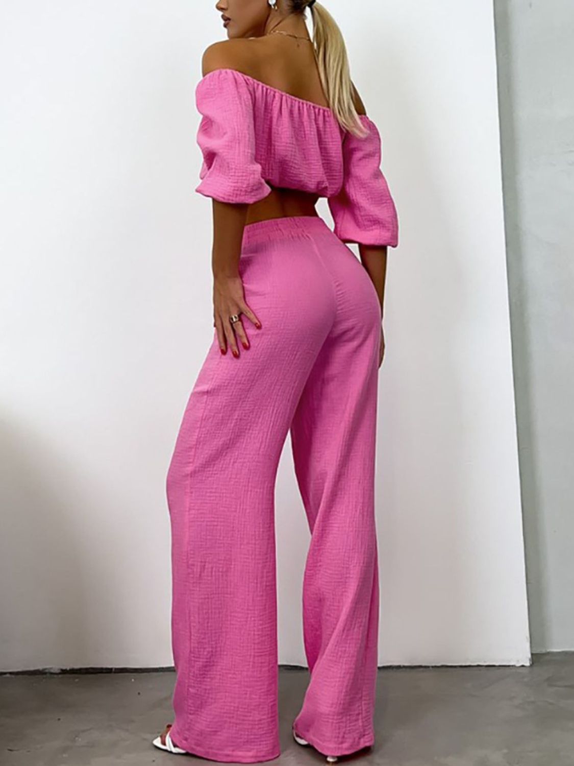 Off Shoulder Long Sleeve Top and Pants Set - Ryzela